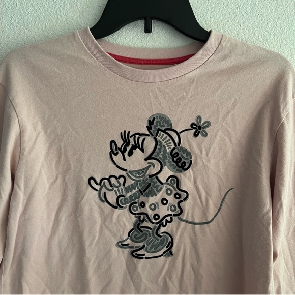 Disney x Uniqlo Pink Womens Minnie Mouse Velvet Embroidered T-Shirt Sz S Kidcore - Picture 4 of 8